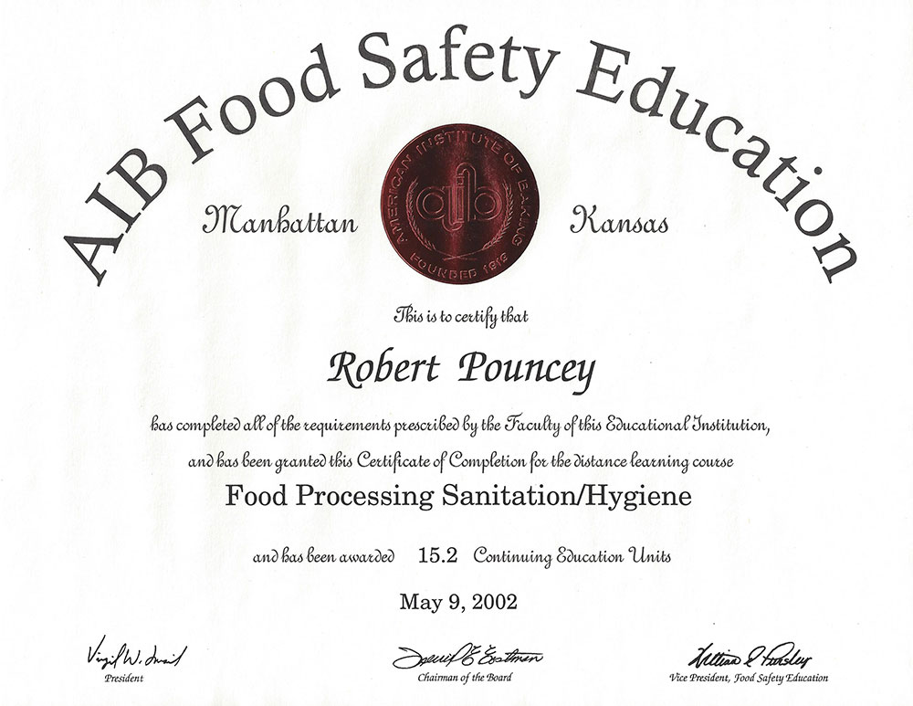 Food Sanitation Certificate